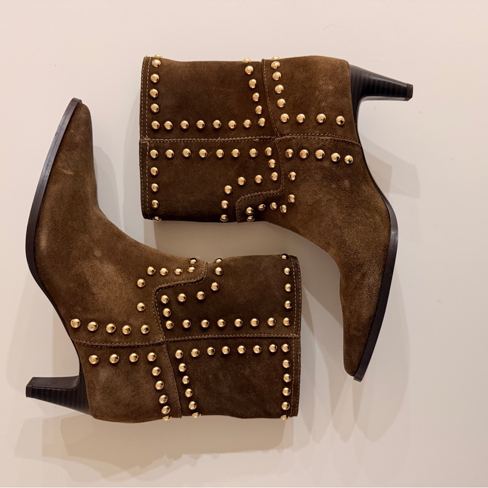 Zara Gold Studded Brown Ankle Boots
